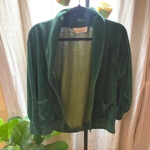 Liz Claiborne cardigan vintage bookish velour open green cozy fit velour MED
